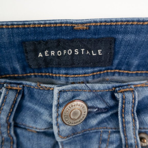 AEROPOSTALE High Waisted Midi shorts distressed stretch jean short size 0 - Picture 2 of 9